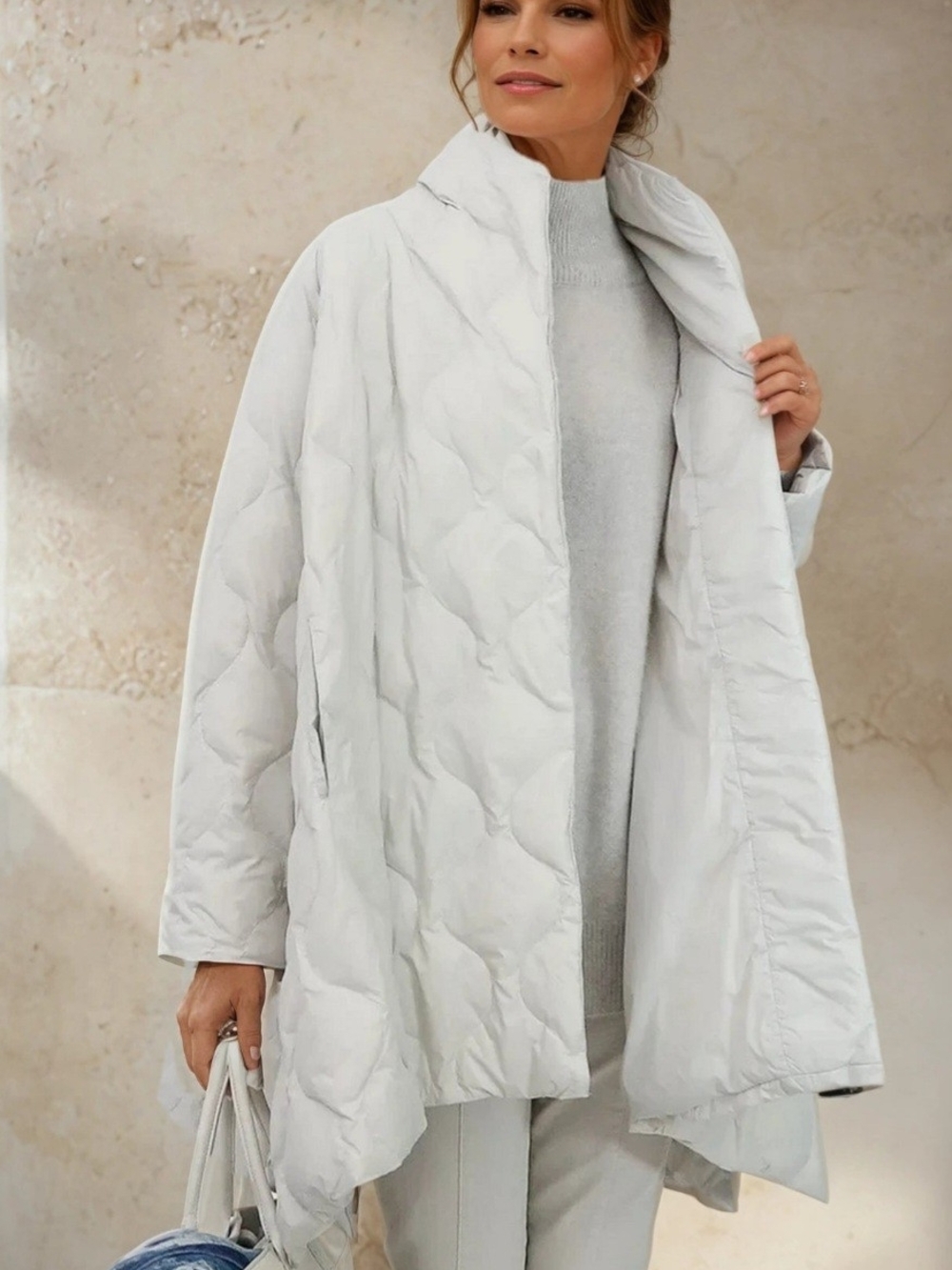 Women's Light Gray Quilted Puffer Coat